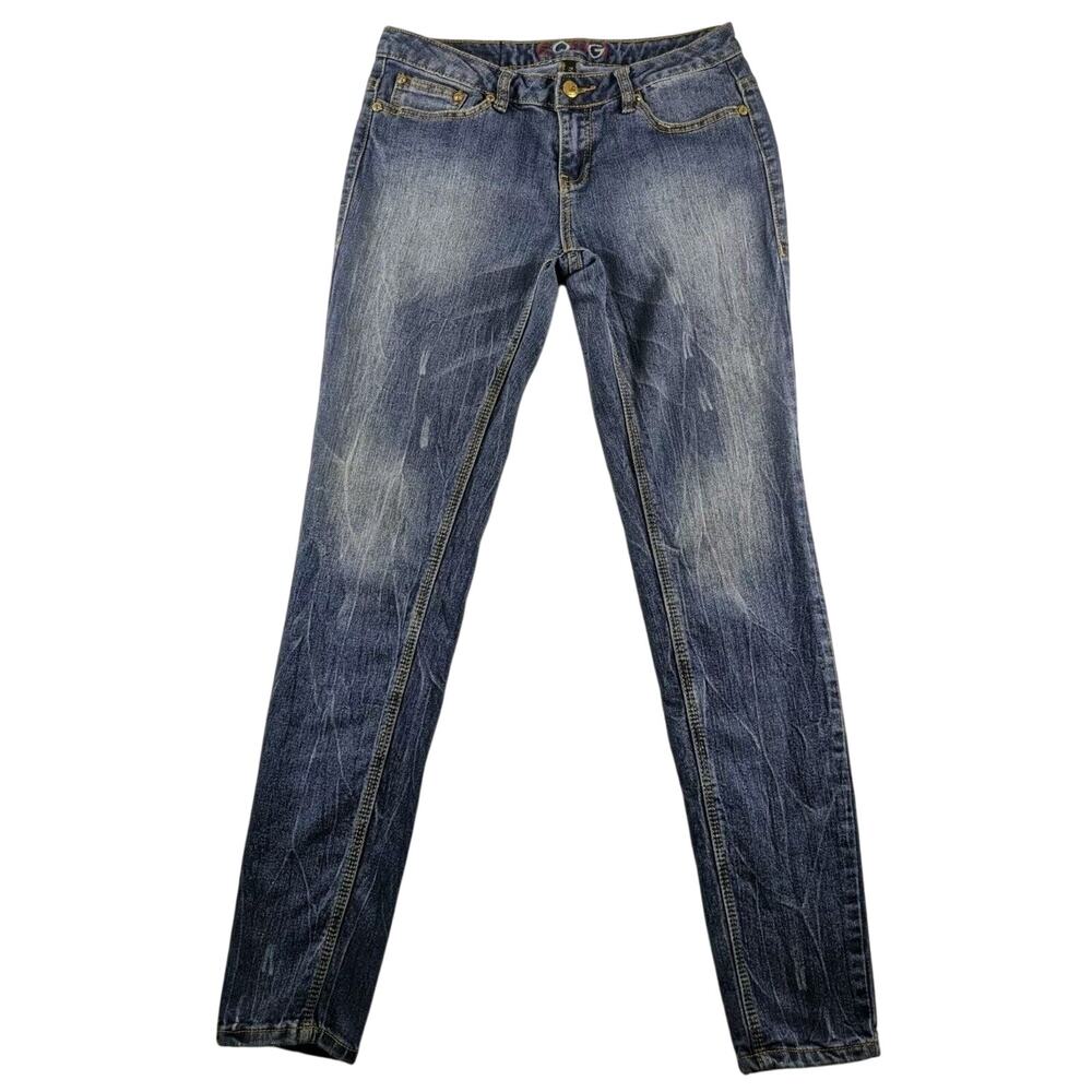 Coogi Blue Distressed Skinny Jeans American Flag "C" Bejeweled‎ Womens 7/8 29x30